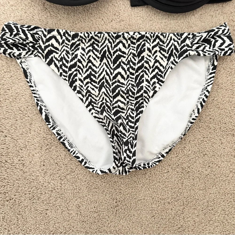 Animal Print Black & White Two Piece Bikini-Underwire Halter Top Hipster Bottoms